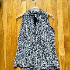 Black & White Geometric Tank Blouse with High Neck